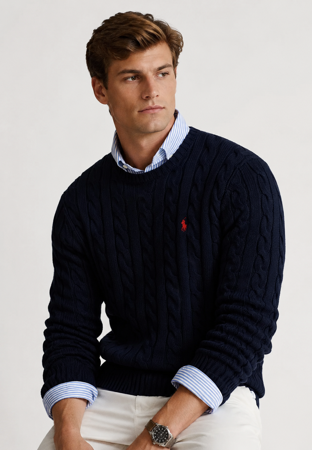 R.L CABLE KNIT COTTON SWEATER
