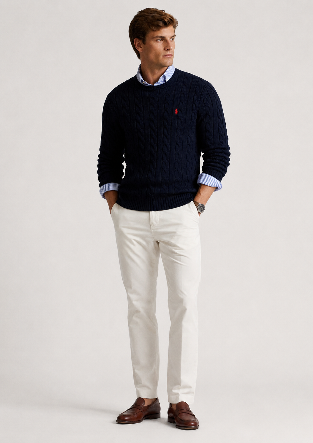 R.L CABLE KNIT COTTON SWEATER