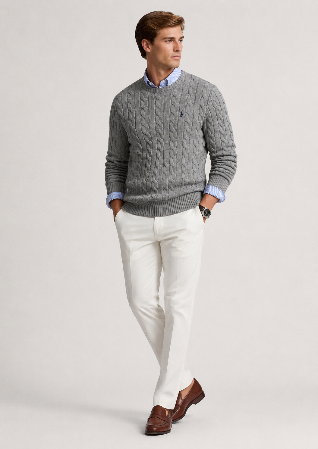 R.L CABLE KNIT COTTON SWEATER
